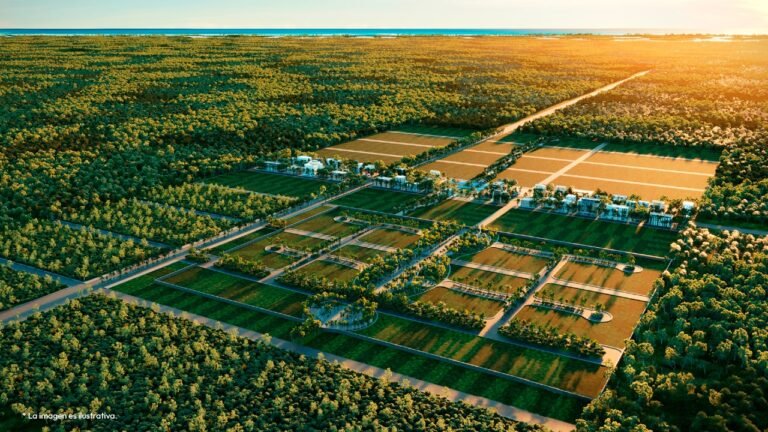 vista aerea de distribución de terrenos y áreas verdes